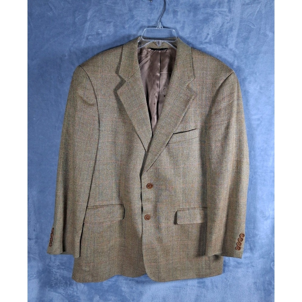 Brooks Brothers 346 Mens 42R Silk Wool Linen Blazer Herringbone Tan / Brown Coat